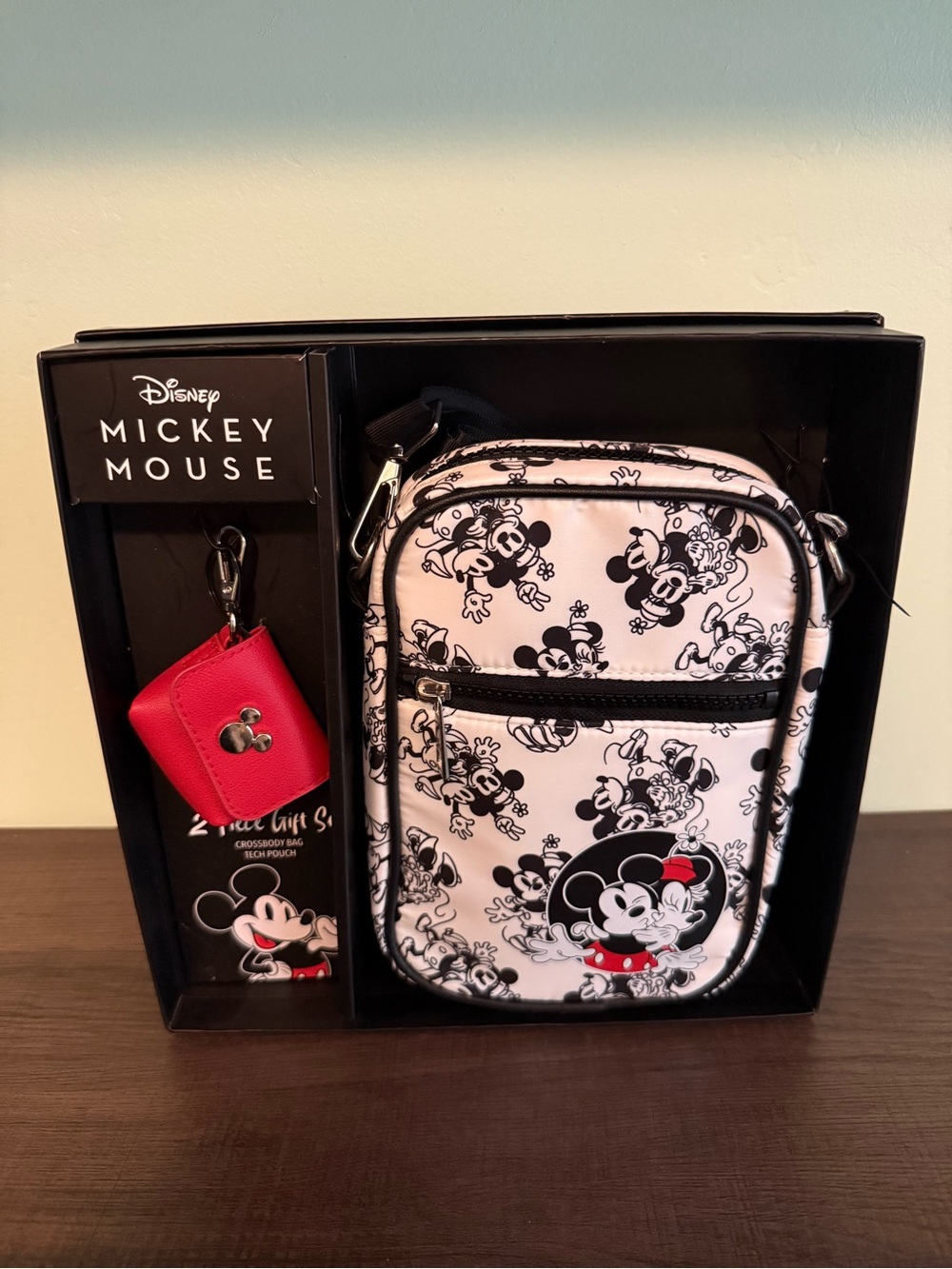 Disney Black & White Mickey Mouse Crossbody with Red Cardholder